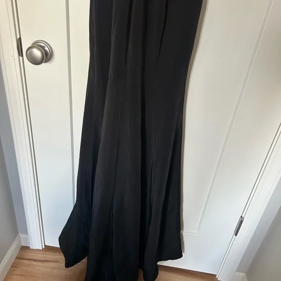 La Femme Black Sleeveless Halter Gown